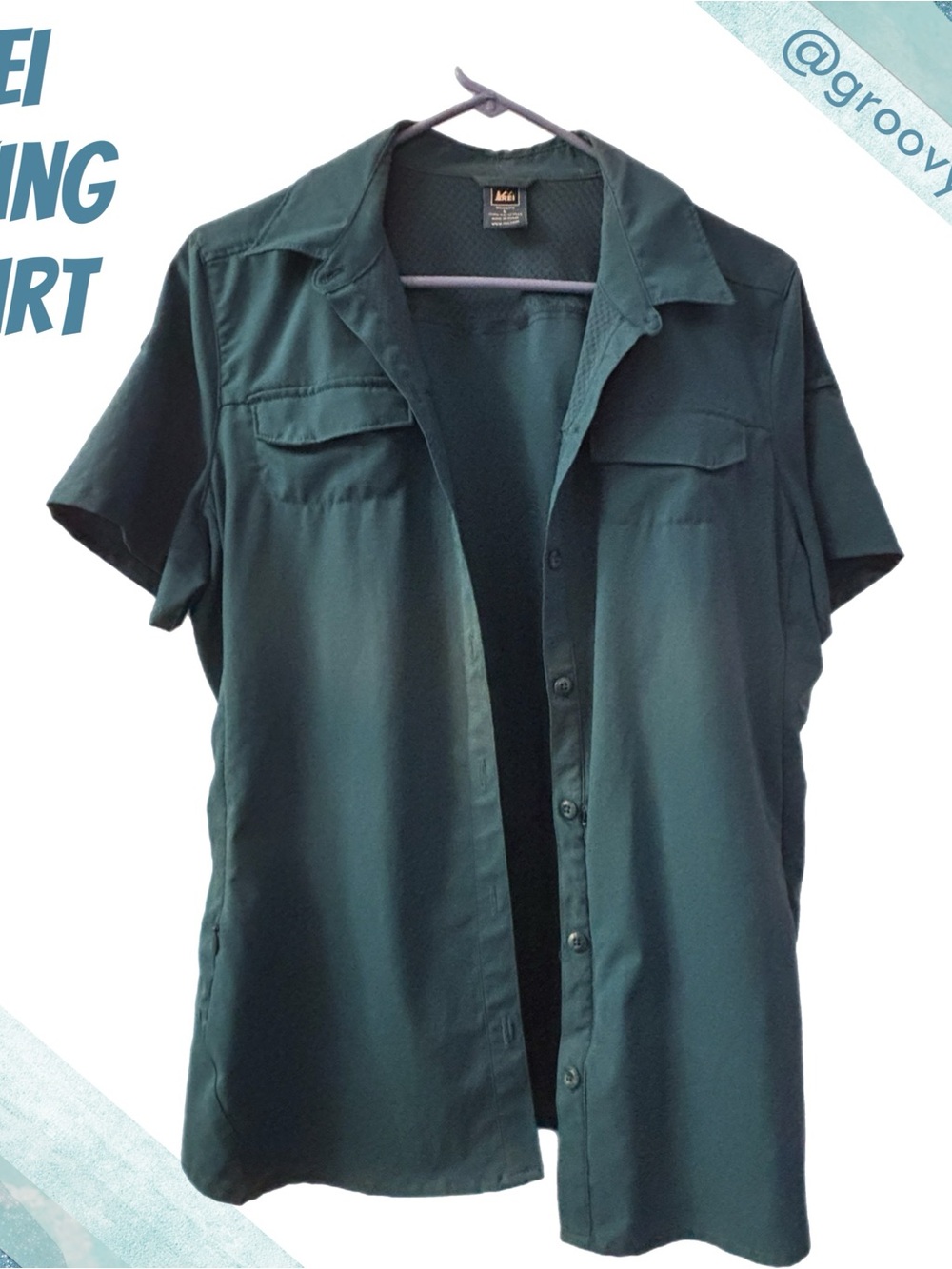 REI Short Sleeve Teal Button-Up Hiking Shirt L